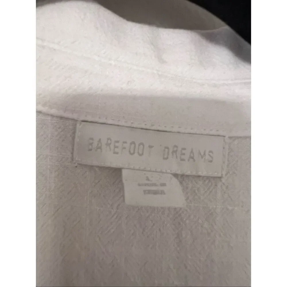 Barefoot Dreams Women's White Linen Blend Cinched Button Shirt Dress Large NWOT - Picture 2 of 5